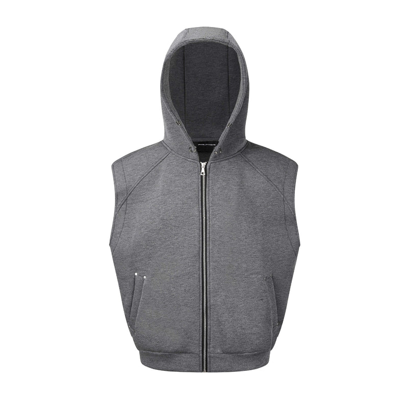 Gilet sweat à capuche sans manches zippé avec détails rivetés