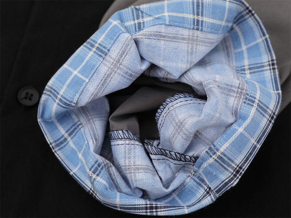 Colorblock Raglan Short Sleeve Shirt with Plaid Collar