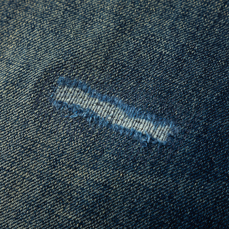 Wide-Leg Jeans – Vintage Washed Dark Blue with Distressed Details