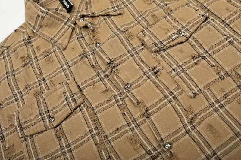 Surchemise en flanelle à carreaux délavée et usée – Veste-chemise vintage à manches longues