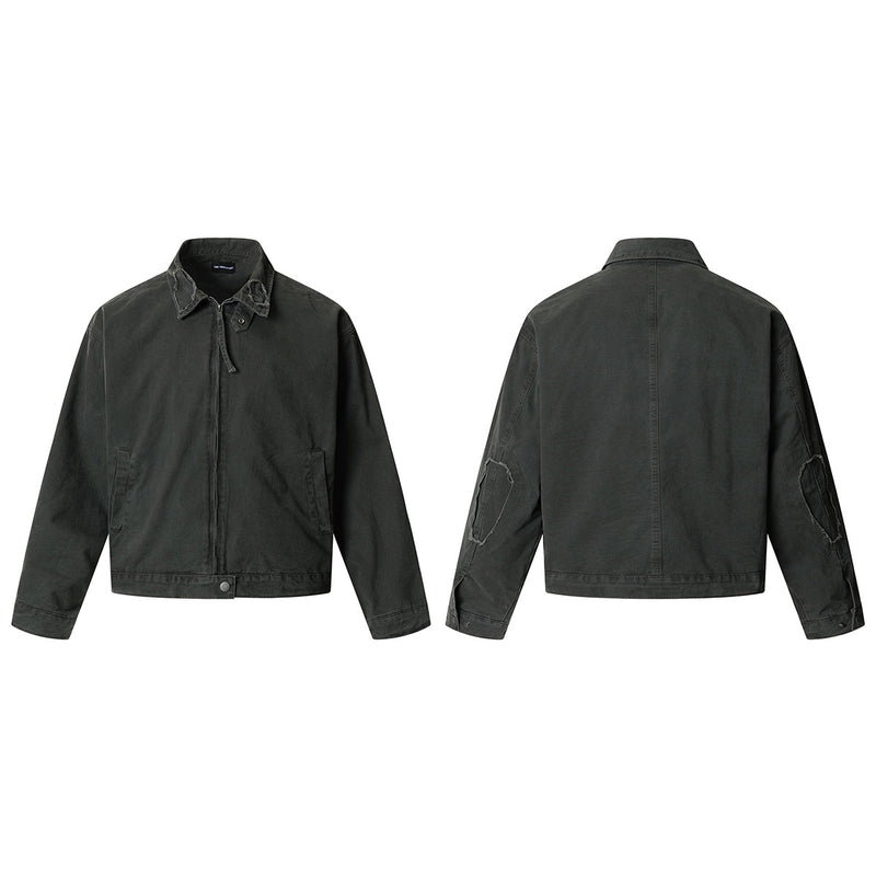 Veste Harrington boxy délavée – Col distressed vert militaire et coupe courte