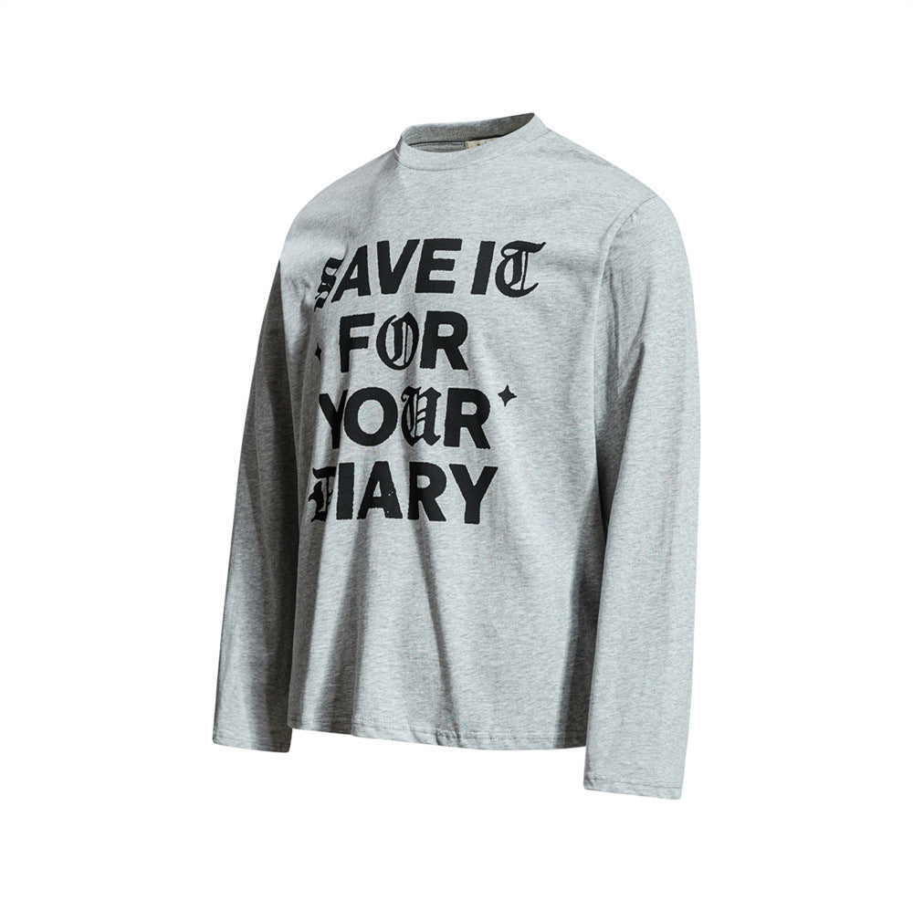 Gothic Letter Print Long Sleeve Tee – Relaxed Fit Crew Neck Graphic Shirt