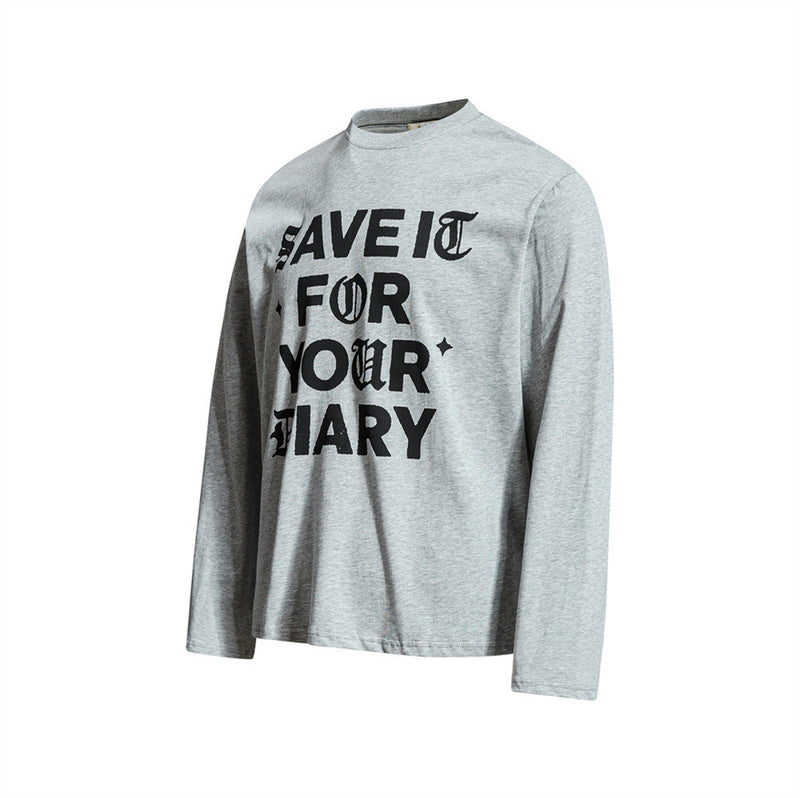 Gothic Letter Print Long Sleeve Tee – Relaxed Fit Crew Neck Graphic Shirt