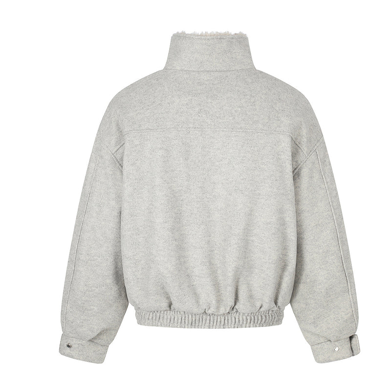 Wool-Blend Bomber Jacket with Sherpa Lining and Fleece Collar Trim