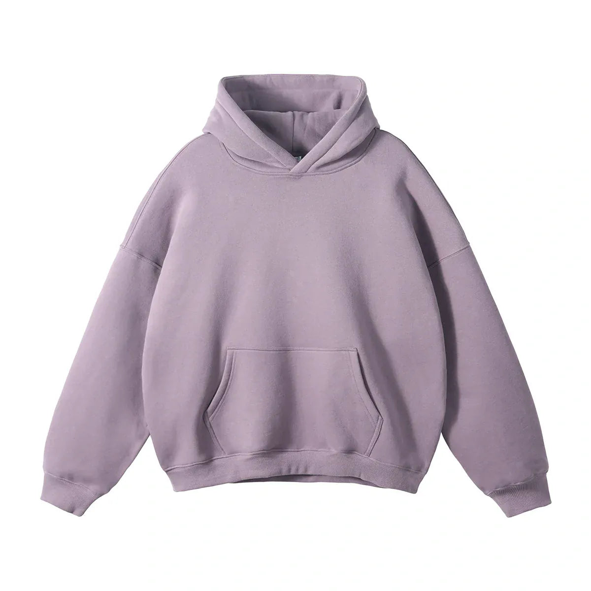 The Custom Anime Character Dusty Lavender Hoodie is a 350GSM 100% cotton oversized pullover with a front kangaroo pocket and hood, shown on a white background—ideal for your next personalized anime hoodie.