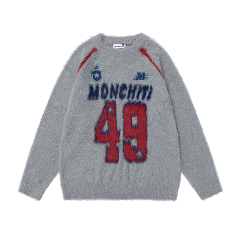 Monchiti 49 Fuzzy Knit Crewneck Sweater – Oversized Streetwear Pullover