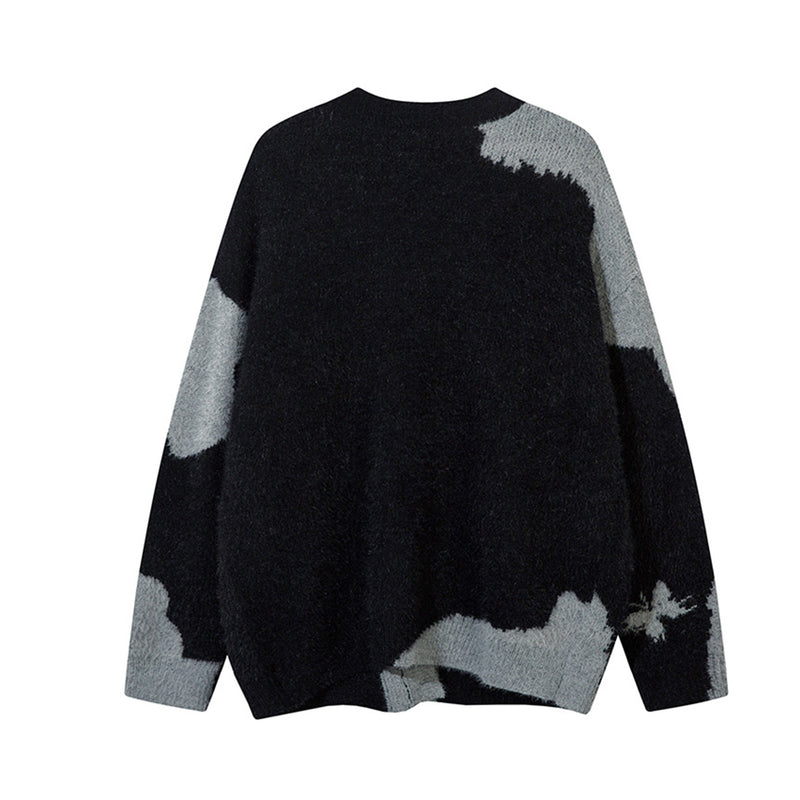Gilet cardigan en maille jacquard papillon – Col V oversize, maille couple