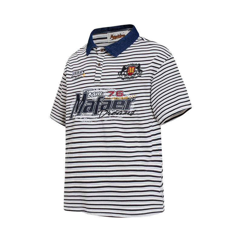 American Vintage Striped Polo Shirt – Mafaer Racing Embroidered Short Sleeve