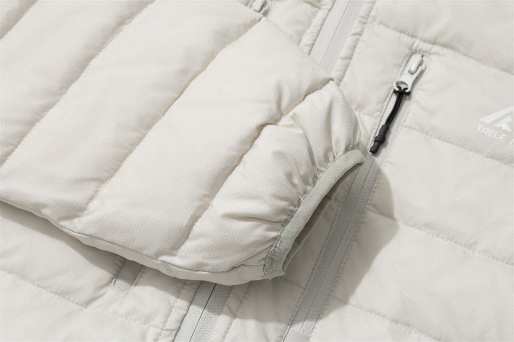 Men's Hooded Puffer Down Jacket – Dual Zip, Solid Color Winter Coat