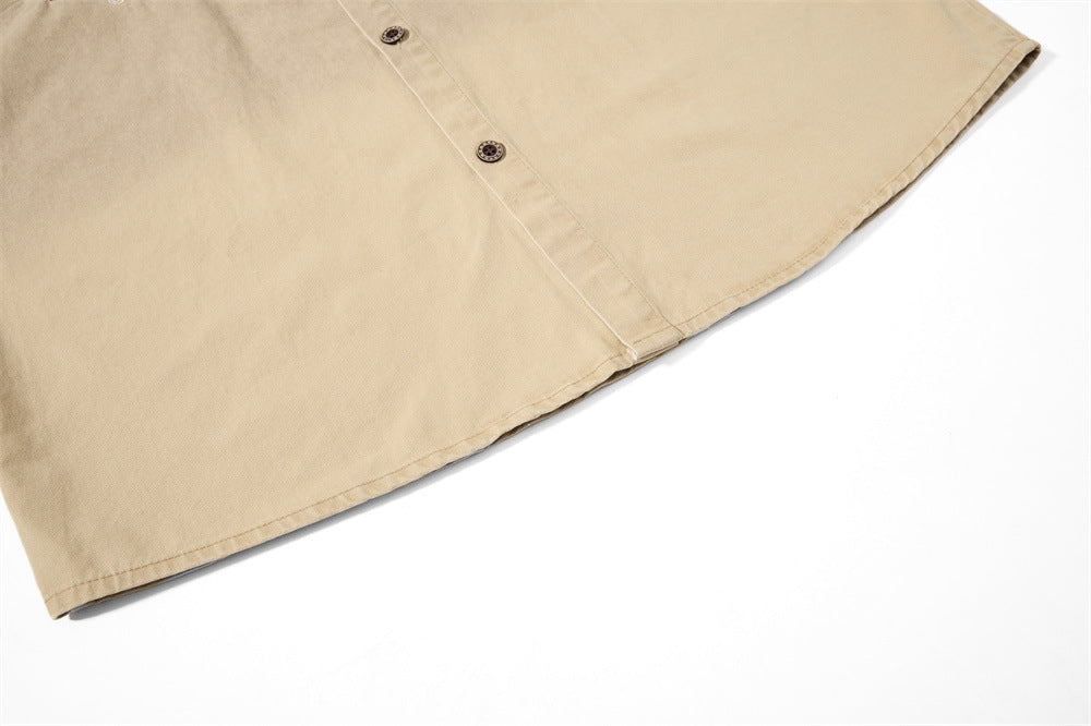 Mafa Vintage Racing Embroidered Short Sleeve Shirt – Washed Khaki Workwear Style