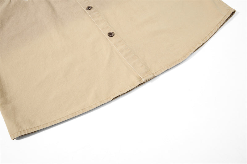 Mafa Vintage Racing Embroidered Short Sleeve Shirt – Washed Khaki Workwear Style