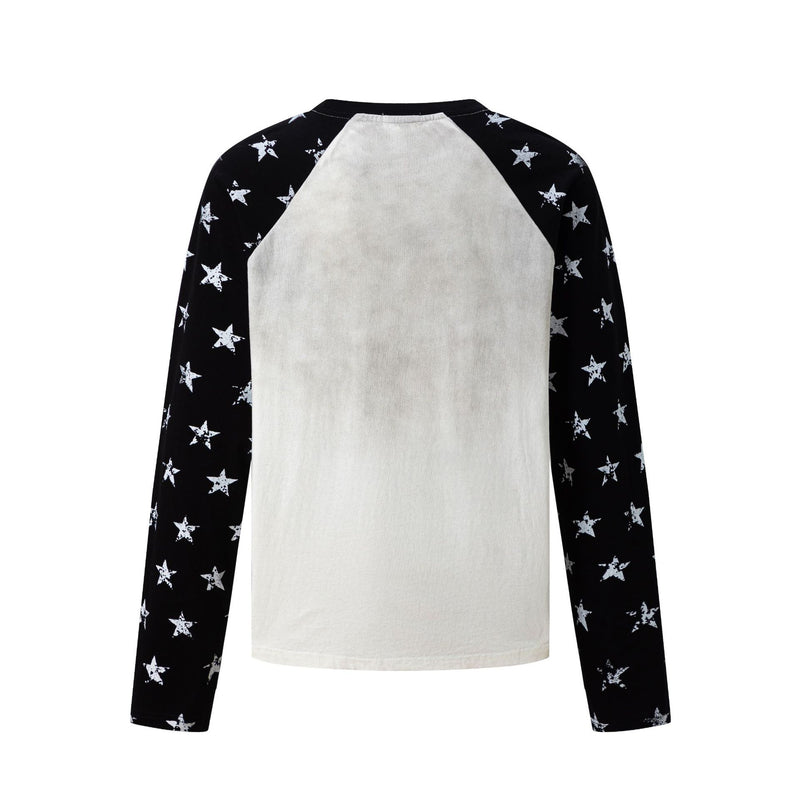 Navy Long Sleeve Shirt – Raglan Star-Print Sleeves Vintage Graphic Tee