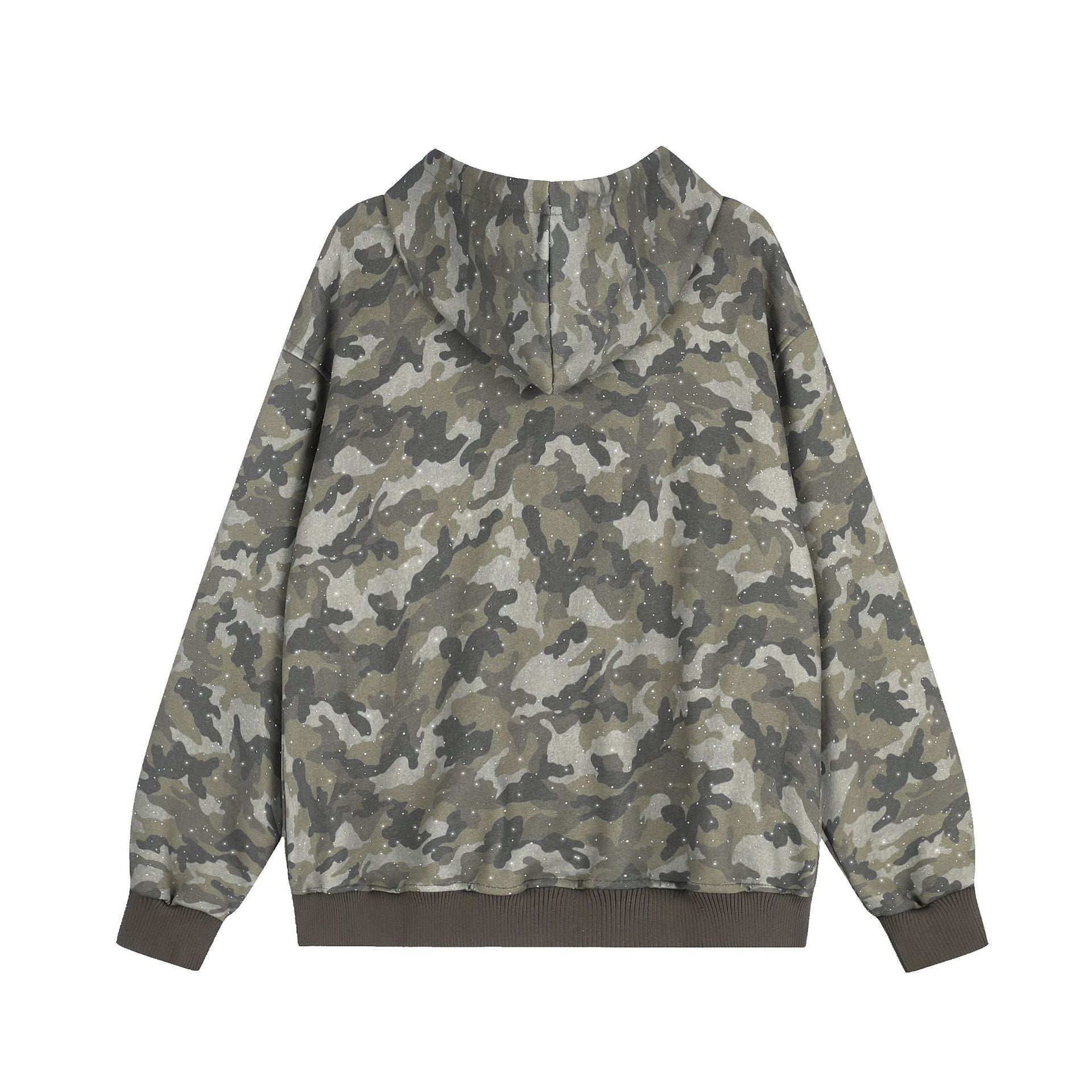 Sweat à capuche zippé camouflage – Sweat oversize camouflage scintillant entièrement zippé avec