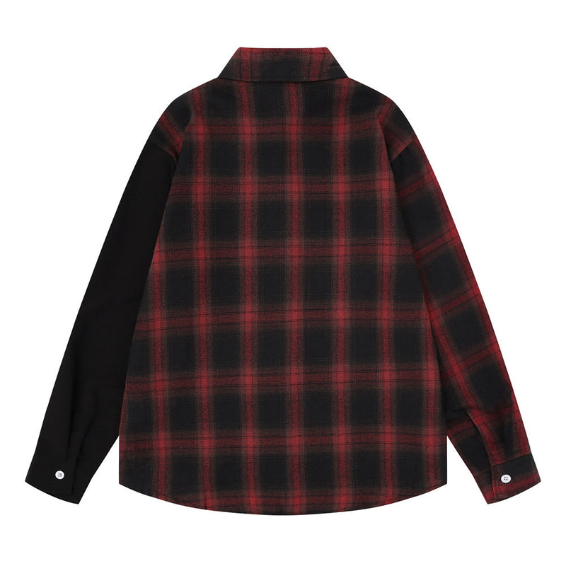 Camisa de franela de cuadros con bloques de color para hombre – Manga larga con gráfico de calavera