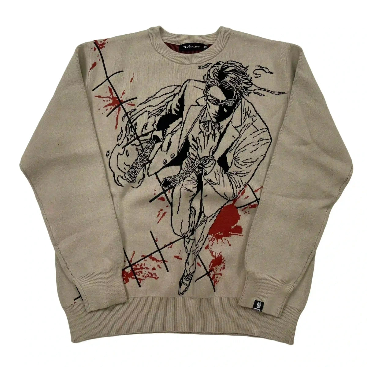 Nanami Kento Blood Splatter Anime Knit Crewneck Sweater Dark Charcoal