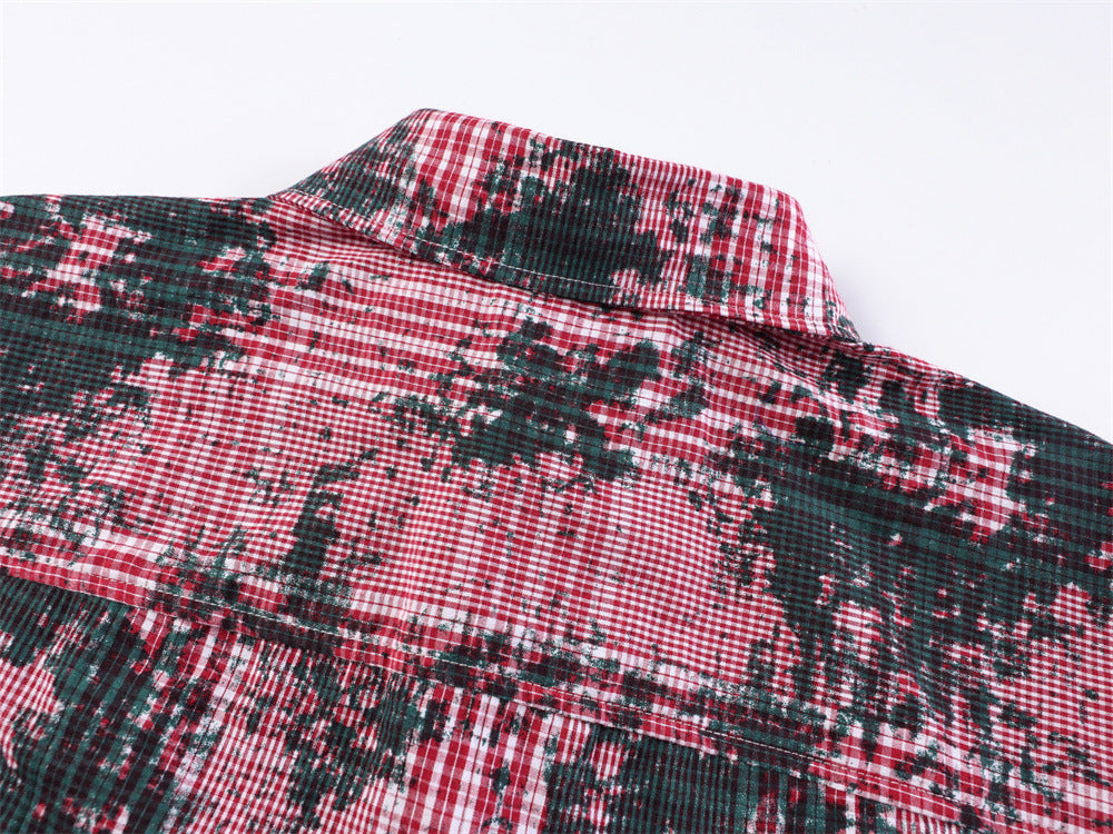 Distressed Plaid Long Sleeve Shirt – Oversized Punk Grunge Button-Up