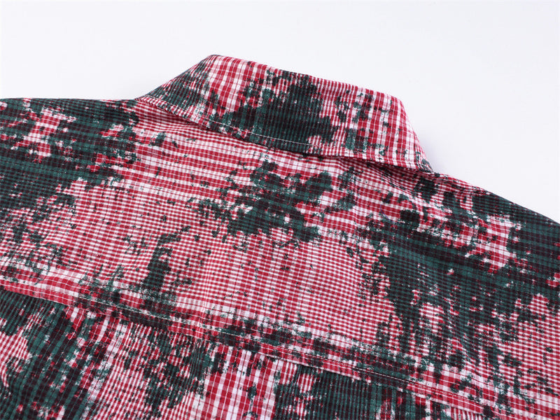 Distressed Plaid Long Sleeve Shirt – Oversized Punk Grunge Button-Up