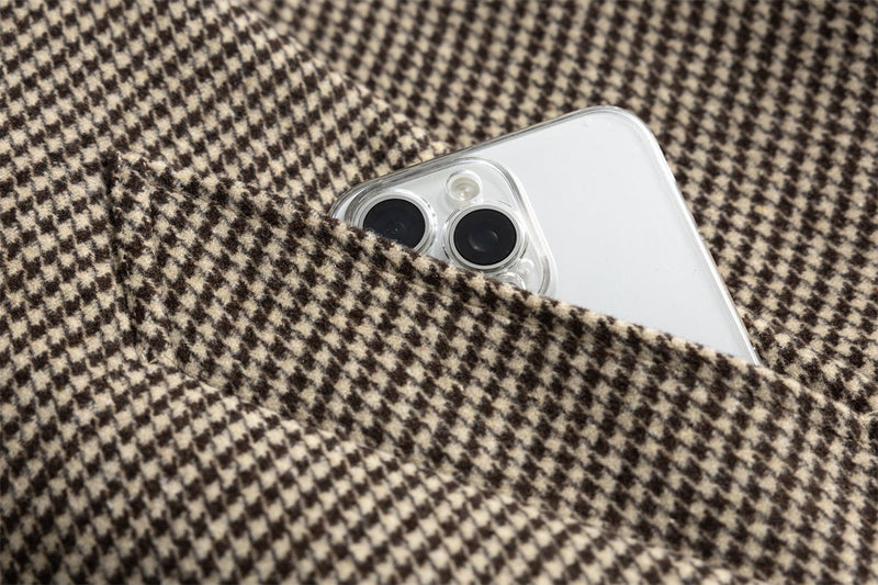 Houndstooth Wool-Blend Stand Collar Jacket – Men's Relaxed Fit Retro Bomber