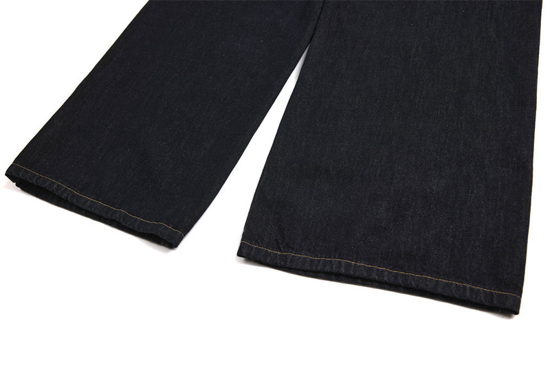 Wide-Leg Jeans with Leopard Print Double Waistband – Men's Dark Indigo Denim