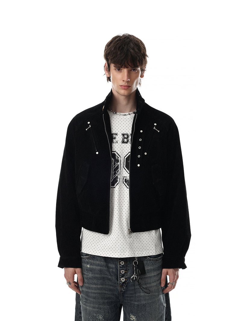 Blouson bomber court en suédine avec éléments métalliques – Style streetwear punk
