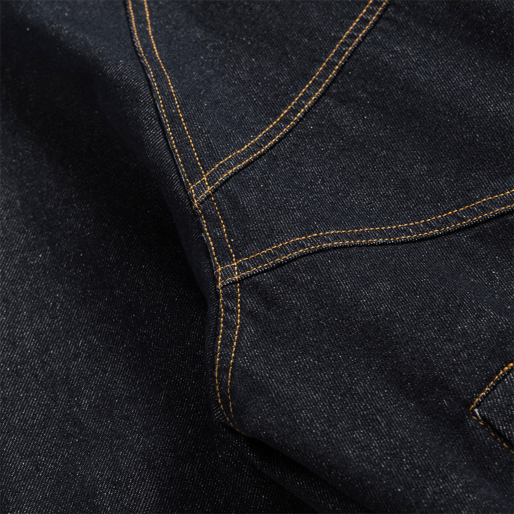 Men's Raw Denim Jacket with Corduroy Collar — Deconstructed Seam Design