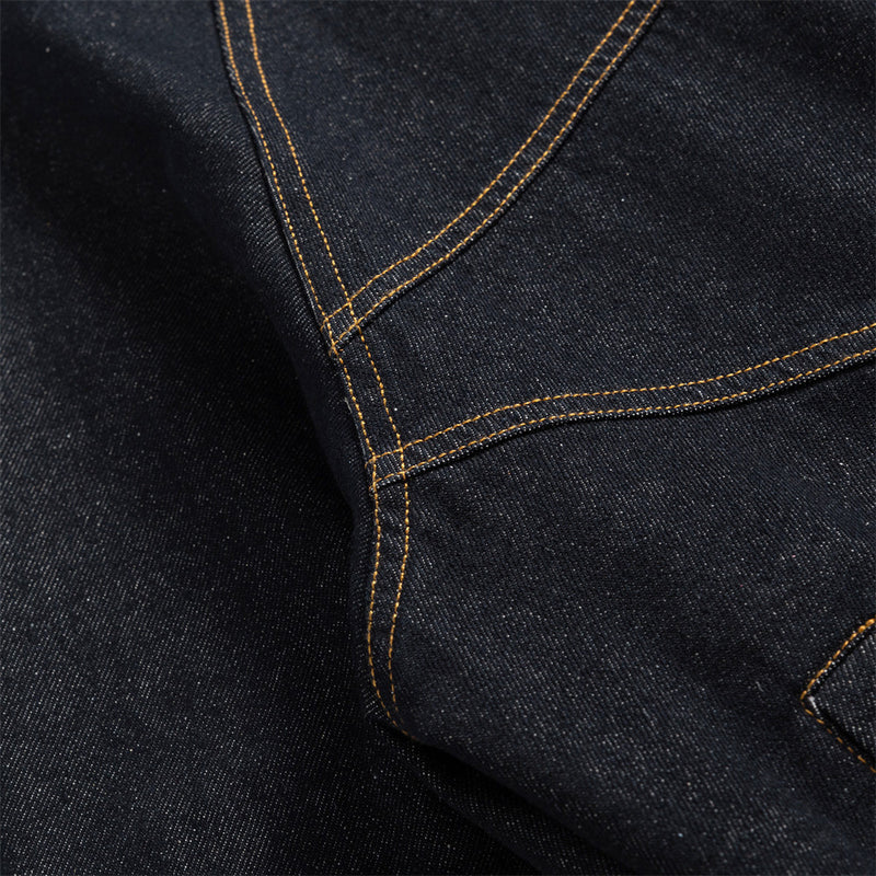 Men's Raw Denim Jacket with Corduroy Collar — Deconstructed Seam Design