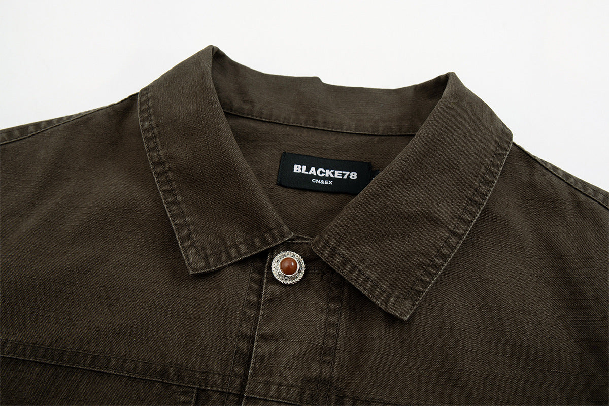 Men's Washed Denim Trucker Jacket – Vintage Workwear Style with Snap Buttons