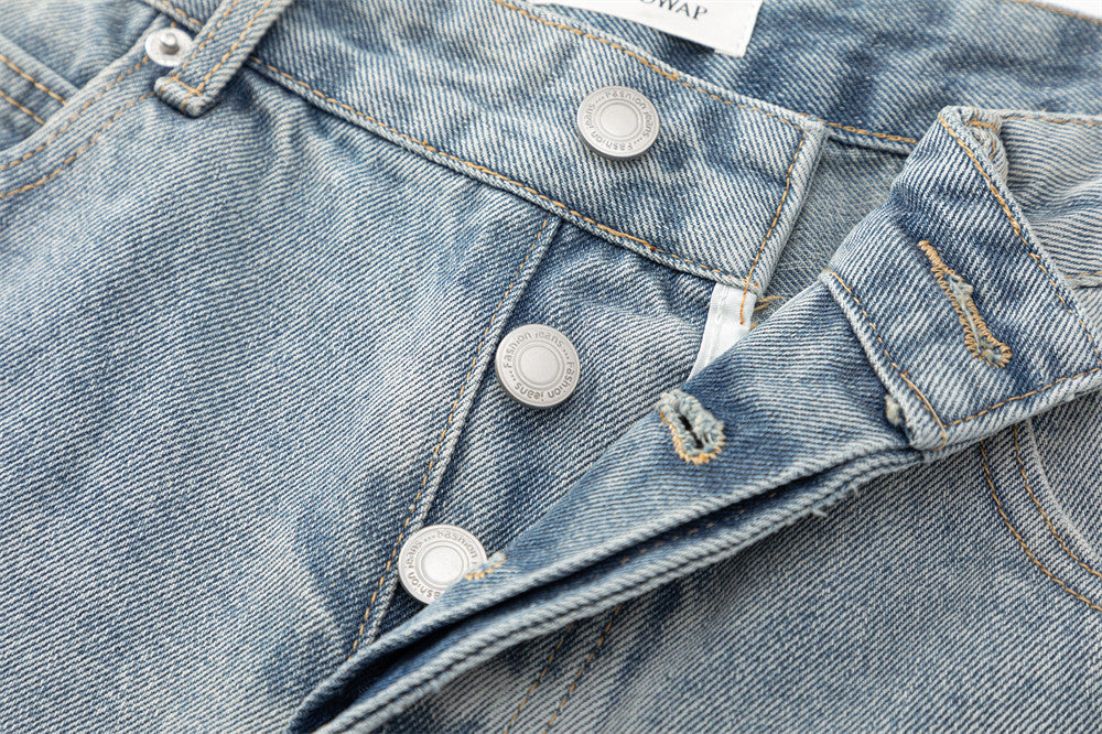 Wide-Leg Distressed Jeans – American Vintage Washed Denim, Relaxed Straight Fit