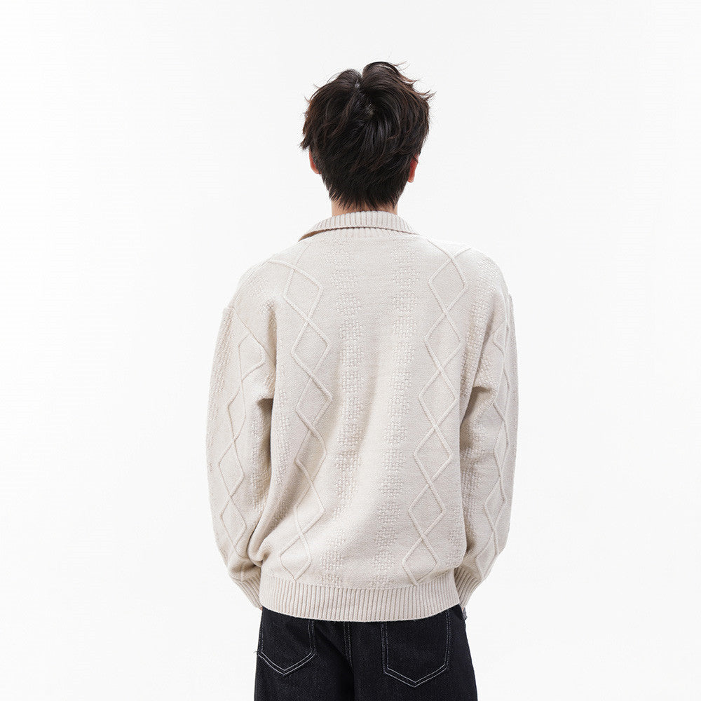 Cardigan en maille brodé de fleurs – Jacquard losanges boutonné