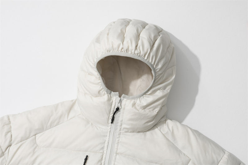 Men's Hooded Puffer Down Jacket – Dual Zip, Solid Color Winter Coat