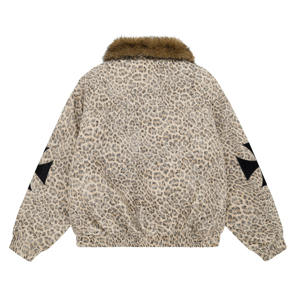 Leopard Print Fur Collar Bomber Jacket with Quilted Lining