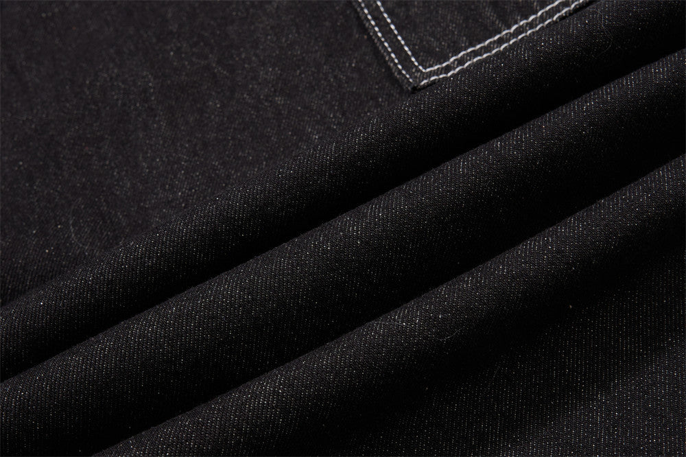 Herren-Cargojeans mit weitem Bein, Klappverschluss und Kontrastnähten