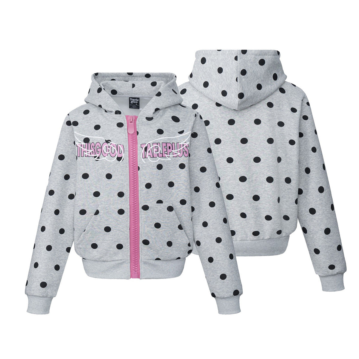 Sweat à capuche zippé à pois avec ailes d’ange et capuche oversize