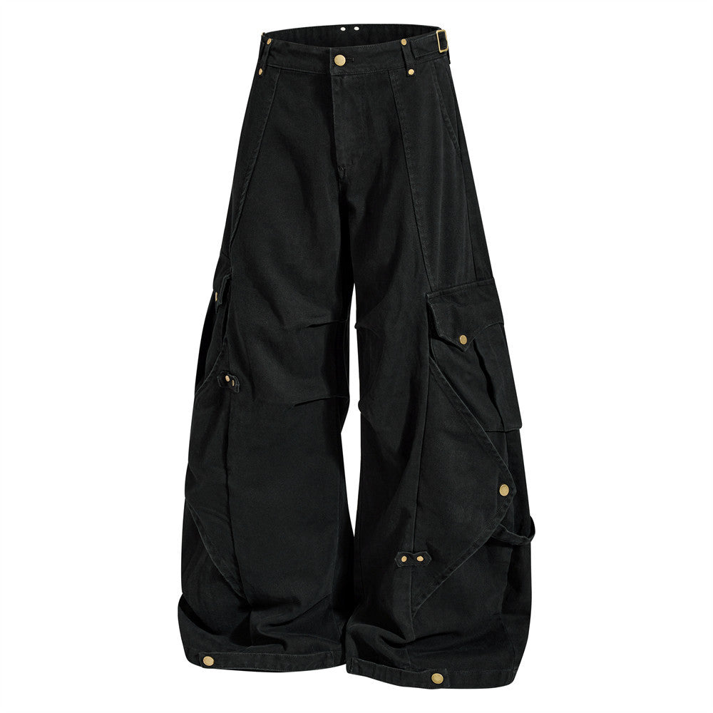 Wide-Leg Cargo Pants with Multi-Pocket Deconstructed Design