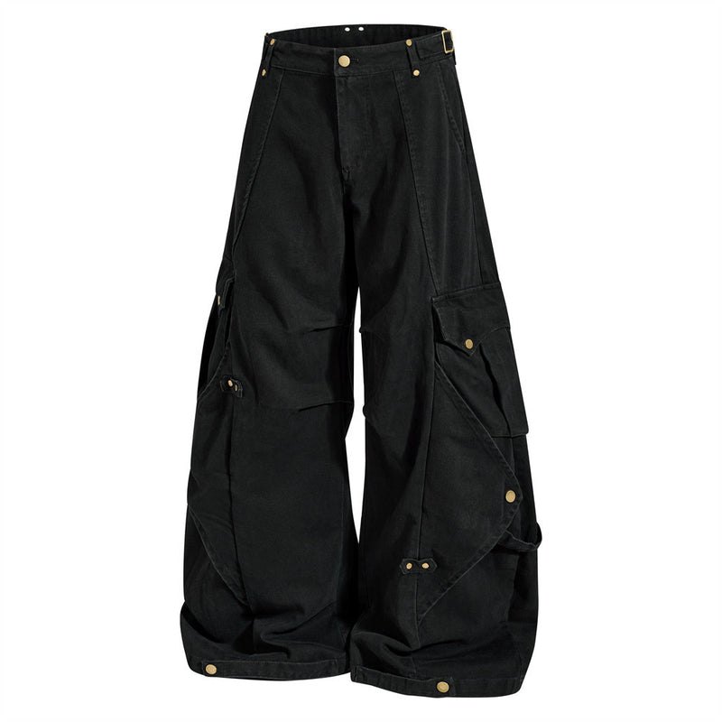 Wide-Leg Cargo Pants with Multi-Pocket Deconstructed Design