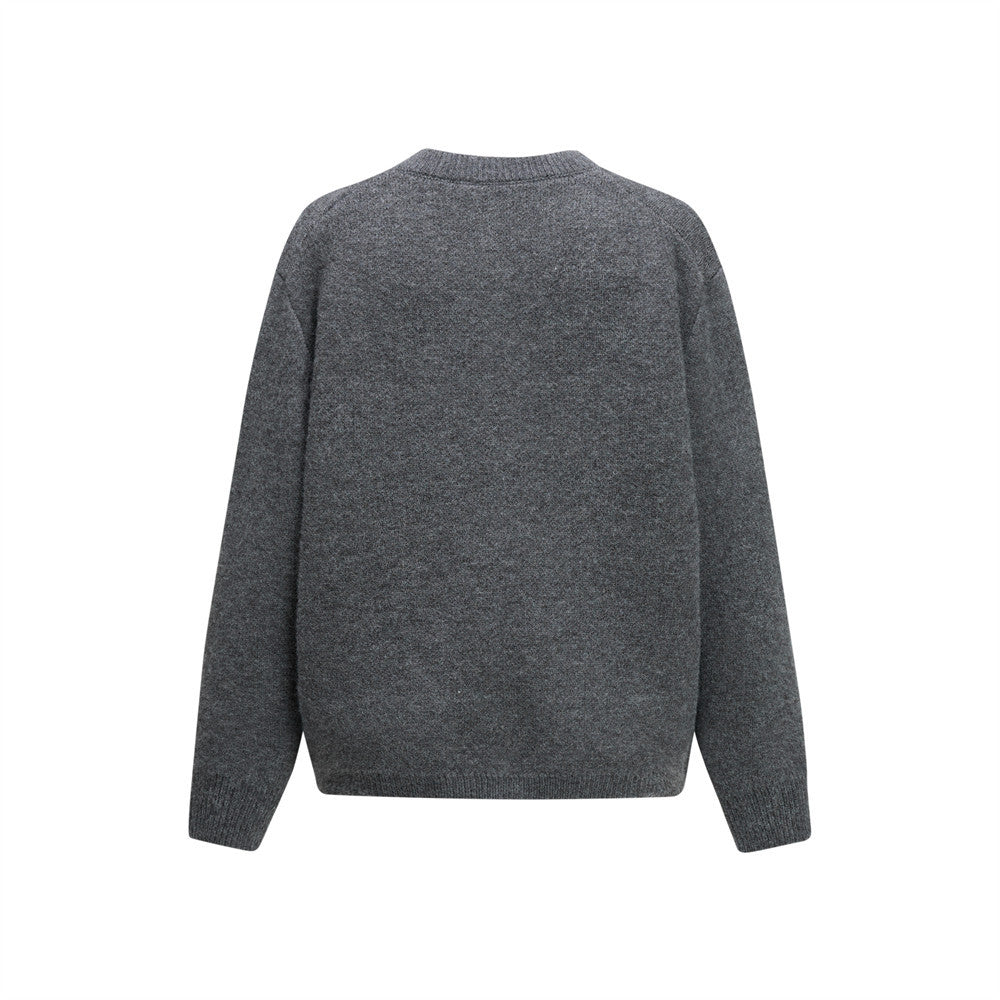 Men's Crewneck Knit Cardigan Sweater with Floral Buttons