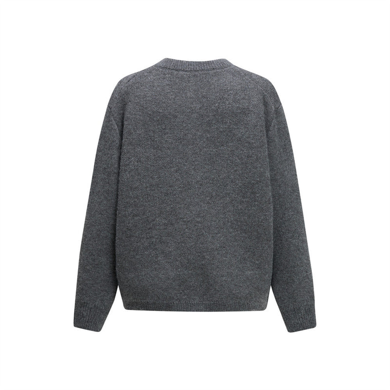 Men's Crewneck Knit Cardigan Sweater with Floral Buttons