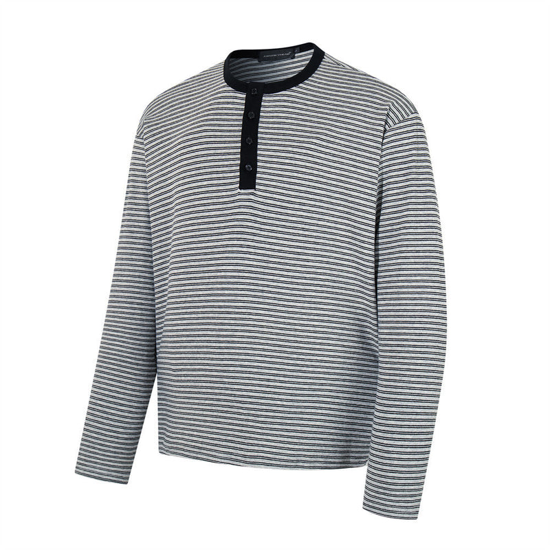 Men's Striped Henley Long-Sleeve Shirt – Relaxed Fit Button-Placket Top