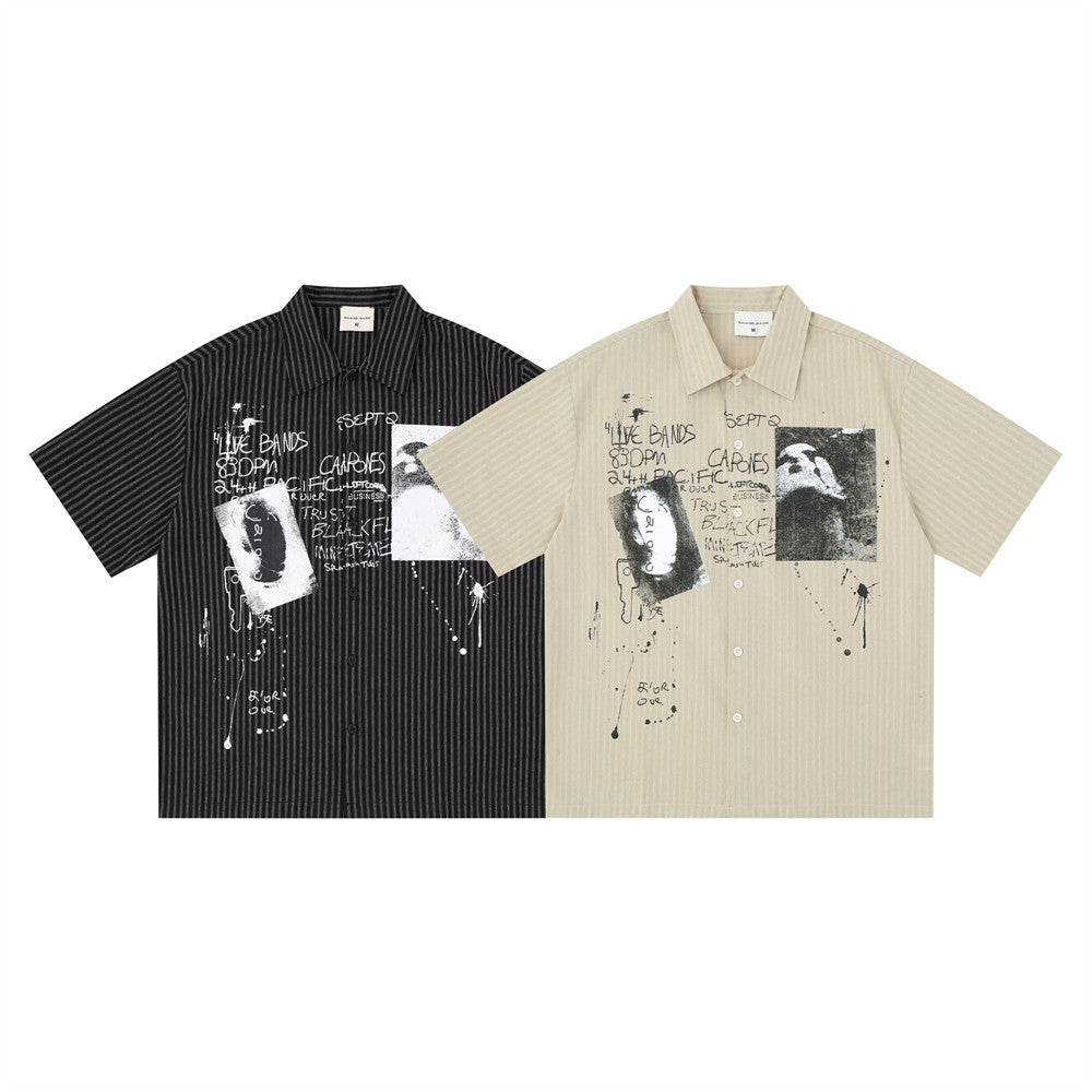 Striped Button-Up Shirt Men – Abstract Graffiti Ink Splash Short Sleeve