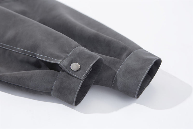 Men's Moto-Style Stand Collar PU Suede Jacket – Oversized Fit