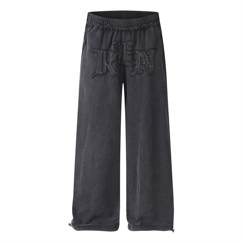 Pantalon de survêtement à jambes larges avec appliqué de lettres gothiques – Streetwear vintage délavé à l’acide