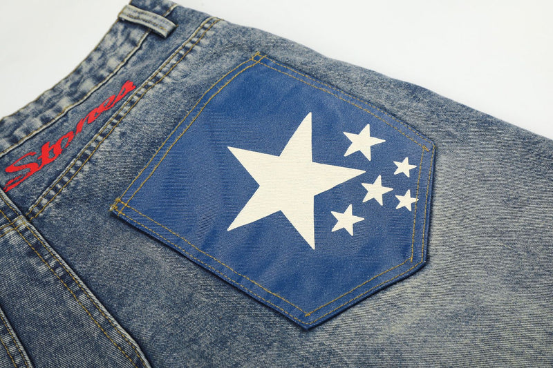 Jean baggy à jambes larges avec poches arrière graphiques – Coupe tonneau oversize
