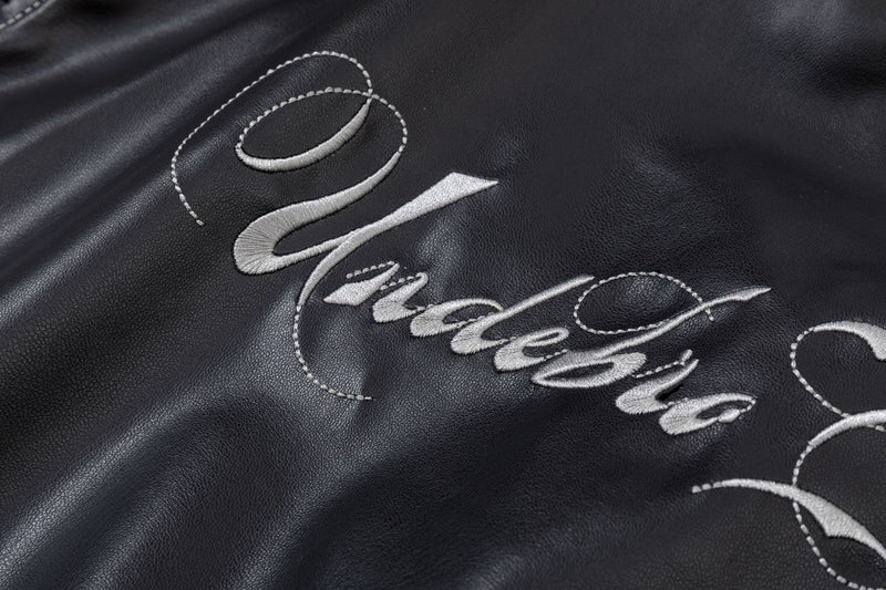 Veste en cuir zippée oversize – Bomber en PU à broderies gothiques tribales