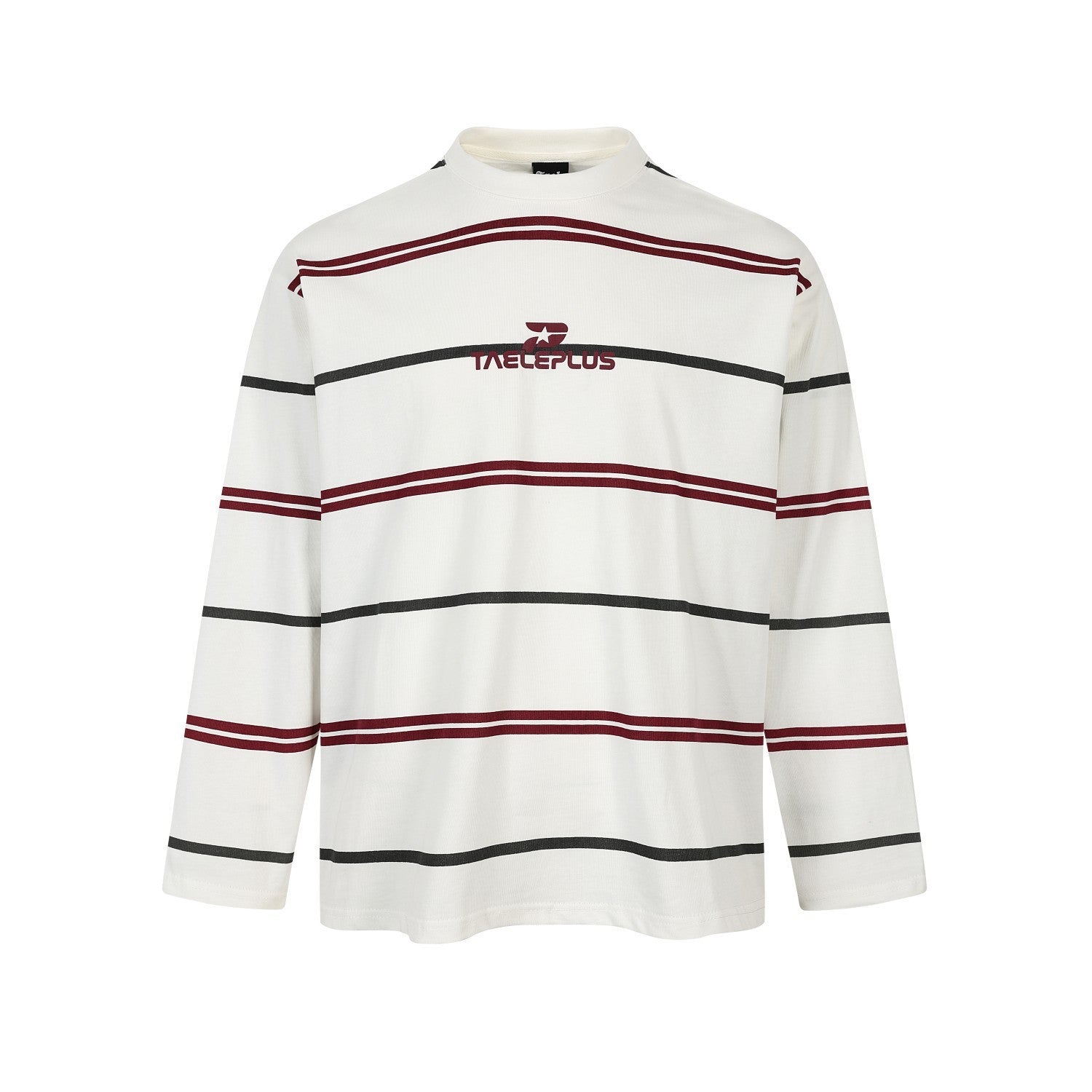 T-shirt oversize rayé à manches longues et col cheminée – Rouge et blanc / Noir et bleu