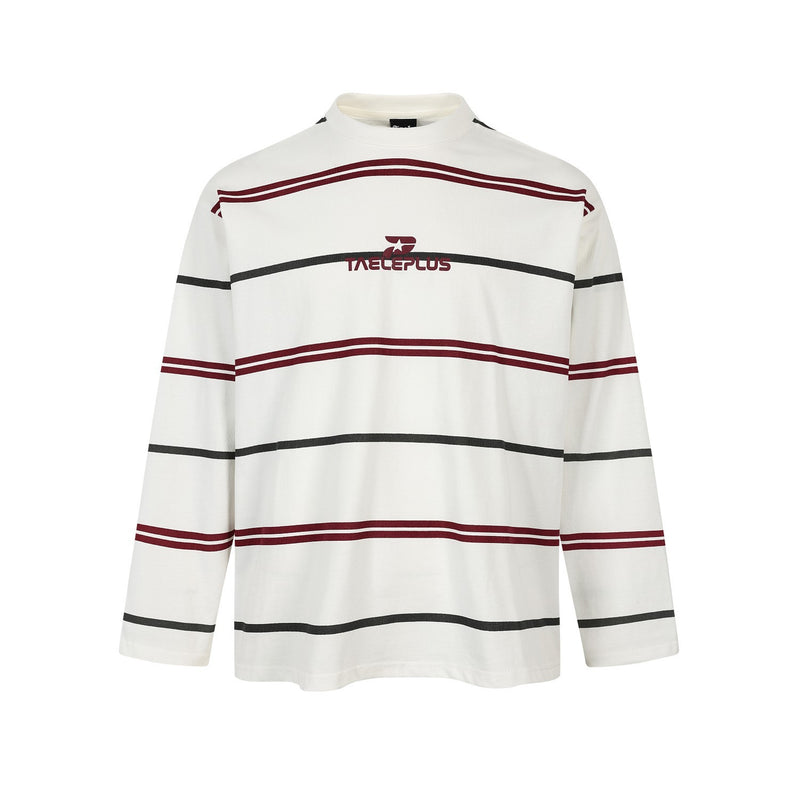 T-shirt oversize rayé à manches longues et col cheminée – Rouge et blanc / Noir et bleu