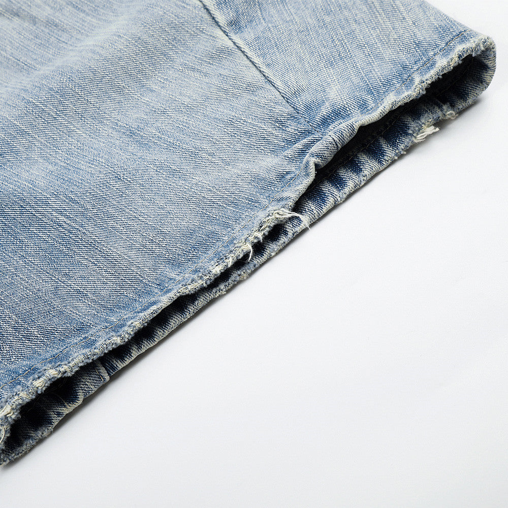 Wide-Leg Barrel Jeans – Vintage Washed Light Blue Curved Silhouette