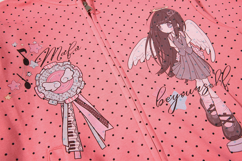 Sweat à capuche zippé anime – Sweat court à pois avec illustration d’ange