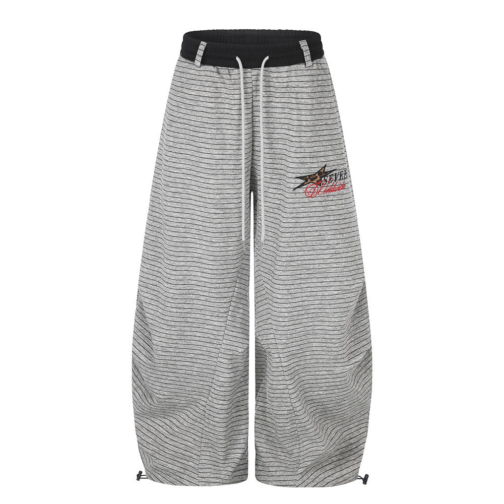 Striped Wide-Leg Sweatpants – Oversized Baggy Fit with Contrast Waistband