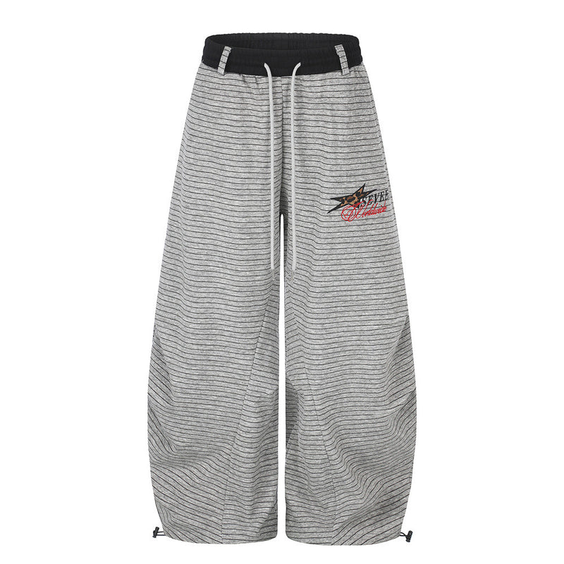 Striped Wide-Leg Sweatpants – Oversized Baggy Fit with Contrast Waistband