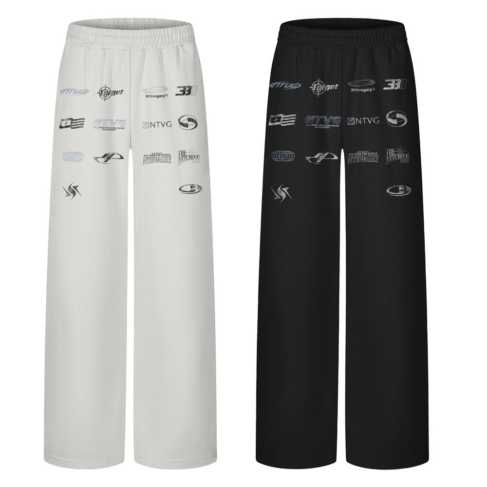 Sweatpants mit Multi-Logo-Print und weitem Bein – Lässige Streetwear-Hose mit geradem Schnitt